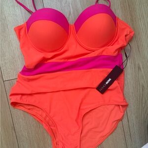 Fashion Nova Orange and Pink One Piece Swimsuit